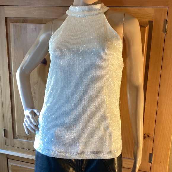 Sparkly Sequin White Lined Racerback Top NWT - Picture 2 of 6